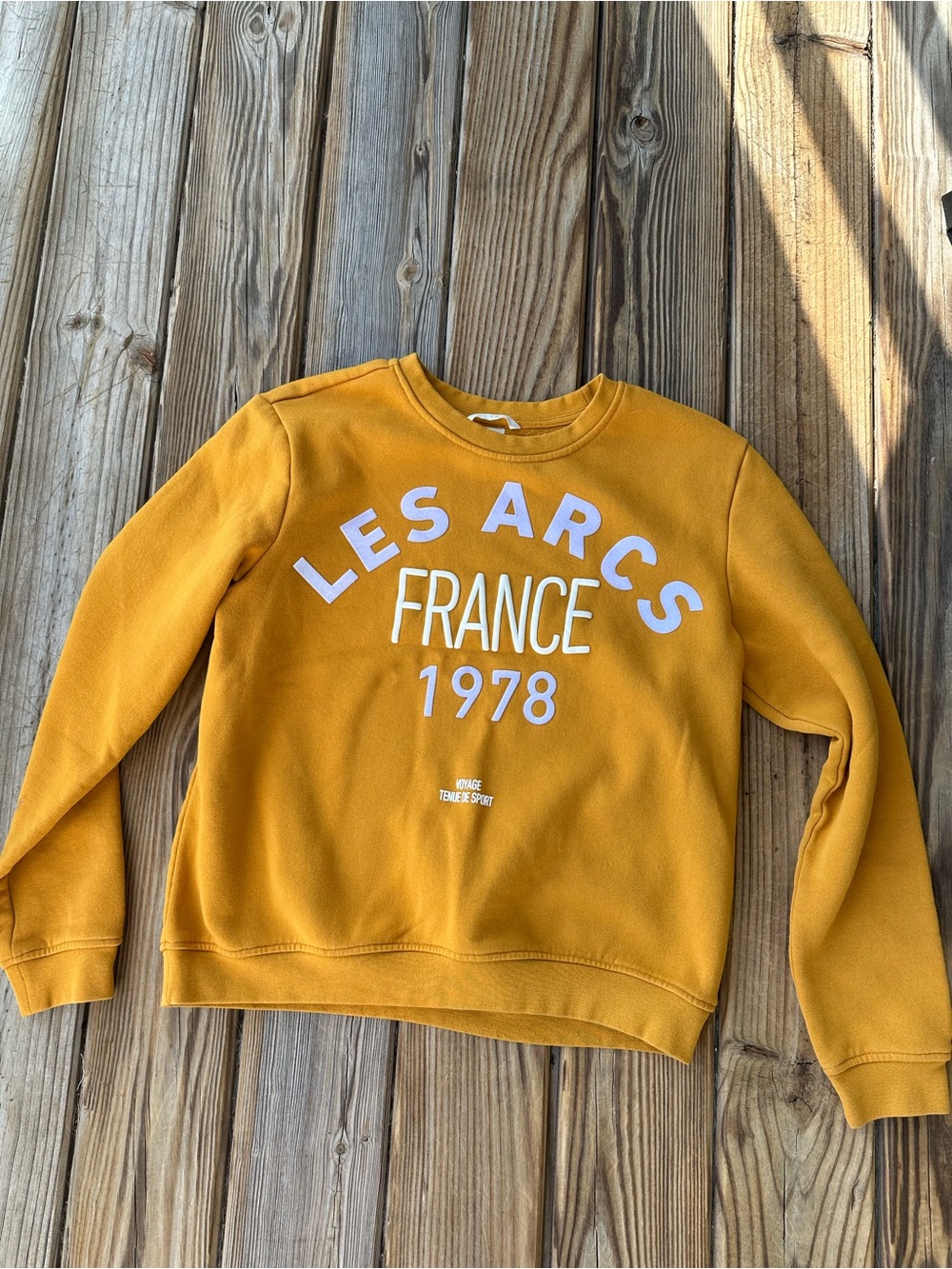 H&M Mustard Yellow Crewneck Sweatshirt with White Graphic